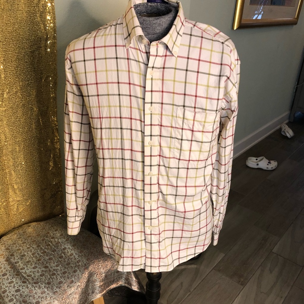 Alan Flusser Mens L Beige Checked Long Sleeve